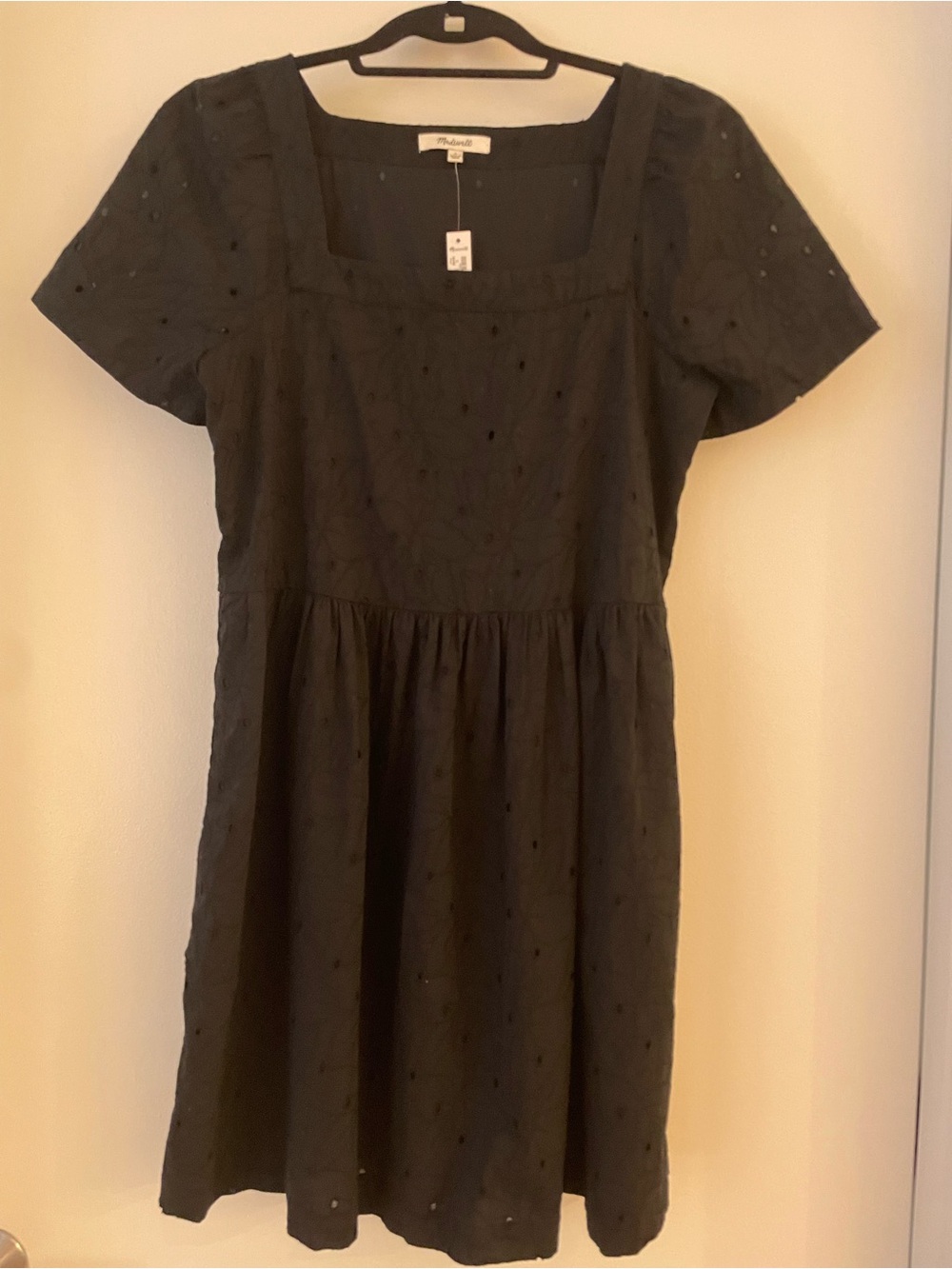 Madewell Black Eyelet Square-Neck Mini Dress